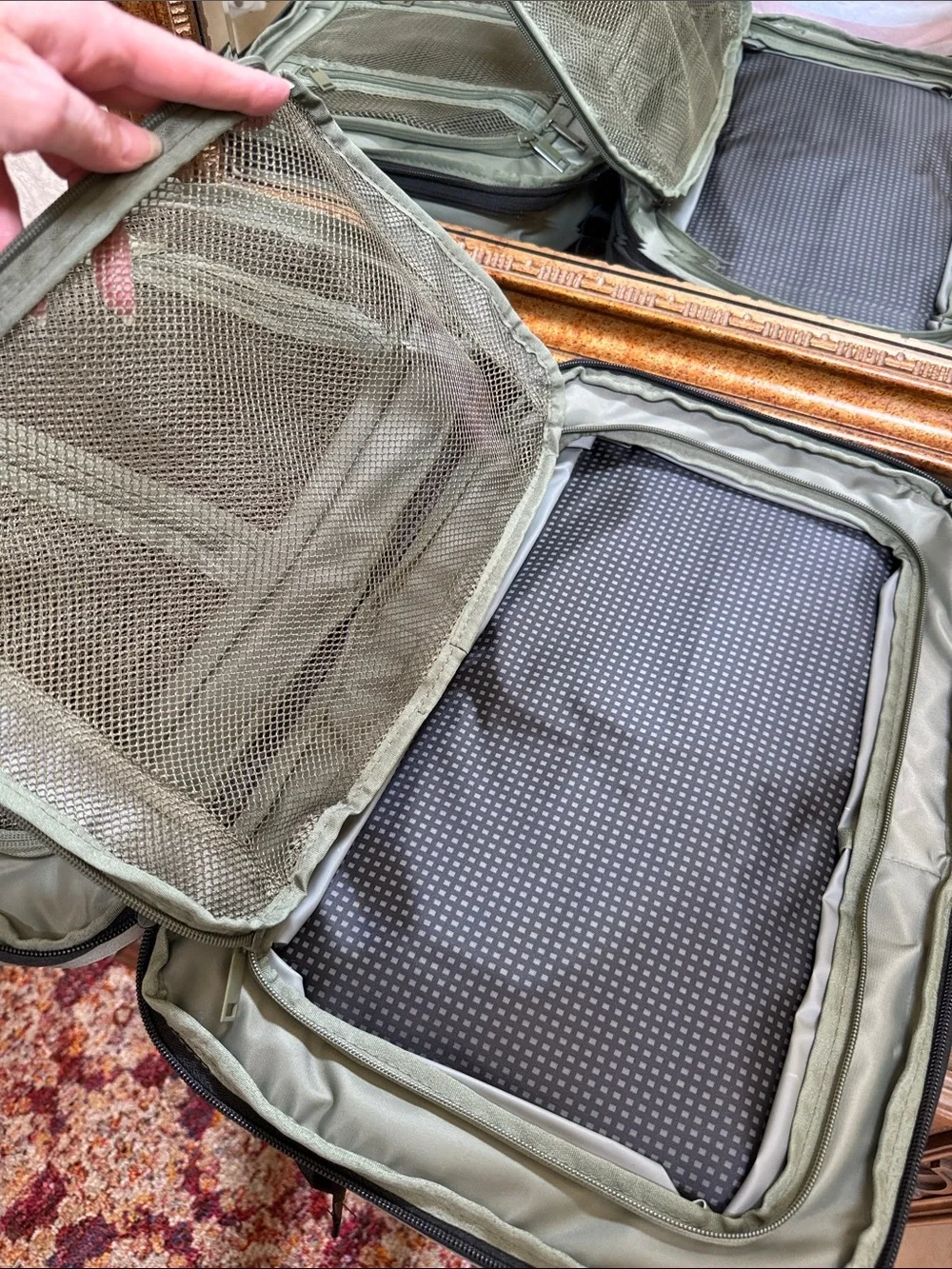Duchamp Olive Green Expandable Travel Backpack/Suitcase w/ laptop pocket & USB.